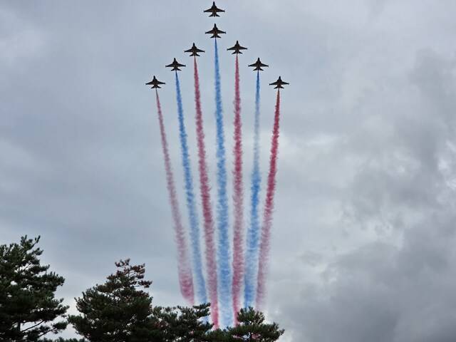 경주문화원 주관 국가유산야행에서 펼쳐지고 있는 블랙이글 에어쇼. 강시일 기자