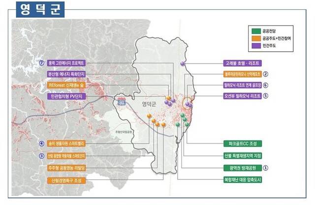 경북도 산불극복 재창조 프로젝트 기본구상 중 영덕군 주요 투자사업(안). 경북도 제공.