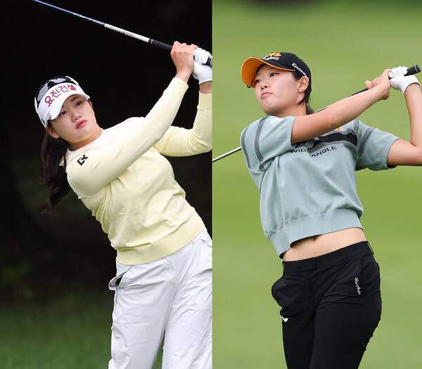 2025년 한국여자프로골프(KLPGA) 투어 메이저 대회 제25회 하이트진로 챔피언십 연장 접전 끝에 준우승을 차지한 노승희 프로. 그리고 단독 3위로 마친 방신실 프로. 사진제공=KLPGA (사진을 무단으로 사용하지 마십시오.)