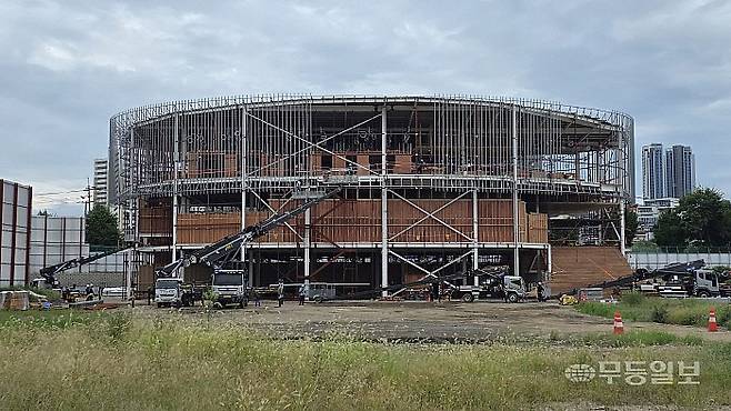 광주 북구 임동 챔피언스시티복합개발 주상복합 아파트 분양을 위한 모델하우스가 건설 중이다. 모델하우스는 10월 오픈할 예정이다. 챔피언스시티복합개발에이엠씨 제공