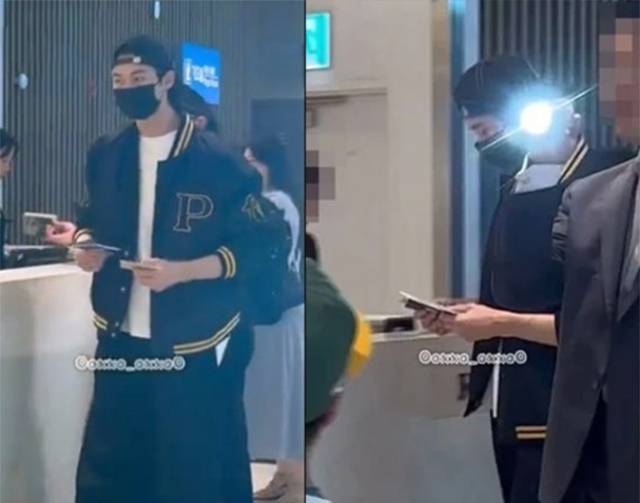 지난해 7월 배우 변우석 측 사설 경호원이 공항 라운지 이용객들에게 플래시를 쏘는 모습. 엑스 캡처