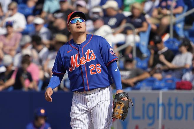 지난해 뉴욕 메츠에서 뛰던 시절 최지만의 모습. 사진 | AP 연합뉴스