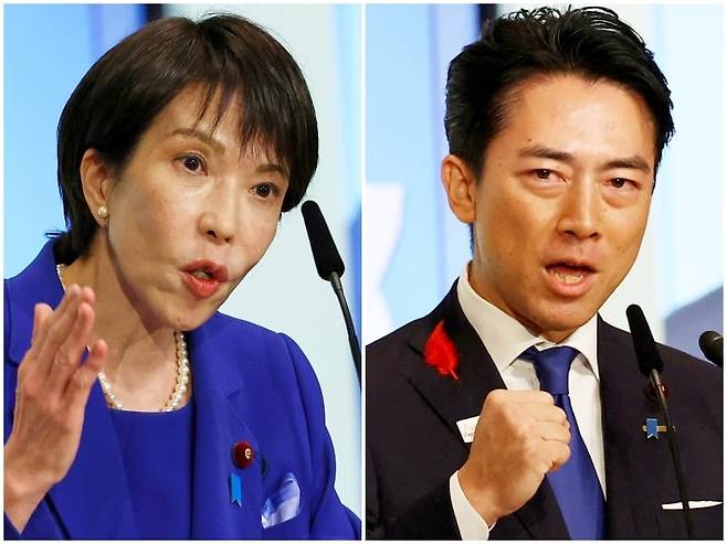 4일 일본 자민당 총재선출 결선투표에 진출한 다카이치 사나에(왼쪽) 전 경제안보담당상과 고이즈미 신지로 농림수산상./로이터 연합뉴스