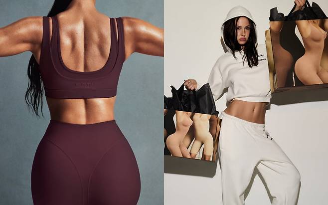 나이키와 킴 카다시안의 언더웨어 브랜드 스킴스가 협업해 만든 여성용 운동복 브랜드 '나이키스킴스'가 지난달 26일(현지시간) 출시됐다. /사진=나이키, 스킴스 인스타그램