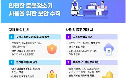 안전한 로봇 청소기 사용 보안 수칙. 한국인터넷진흥원 홈페이지 캡처.