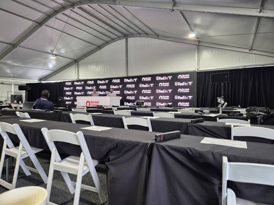 PGA 투어 로킷 클래식에서 콜린 모리카와의 기자회견 모습. 미디어센터에 기자가 거의 없다. 성호준 기자