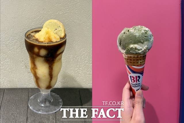 할리스 '유자리카노'(왼쪽)와 배스킨라빈스 '말차다미아'는 각사에서 주최한 '참여형 콘테스트'에서 수상한 메뉴다. /문화영 기자