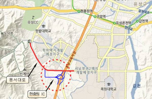 현충원 IC 사업 초기 위치도. (사진= 대전시)