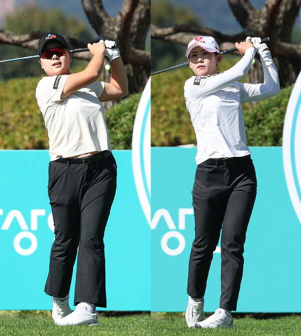 2025년 한국여자프로골프(KLPGA) 투어 상상인·한경 와우넷 오픈에 출전한 홍정민, 황유민 프로가 1라운드에서 경기하는 모습이다. 사진제공=KLPGA (사진을 무단으로 사용하지 마십시오.)
