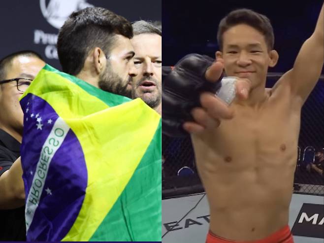 박현성(사진 오른쪽)과 대결 상대 브루노 실바. UFC 제공