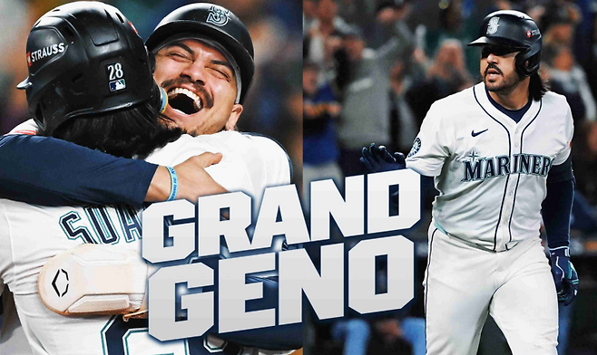 ALCS 5차전 8회 말 역전 만루홈런을 친 에우제니오 수아레즈(오른쪽). 사진=MLB닷컴 캡처