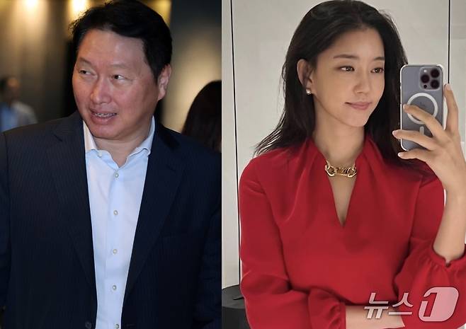 최태원 SK그룹 회장(왼쪽)과 김희영 티앤씨재단 이사(SK그룹 및 김희영 이사 인스타그램 갈무리)