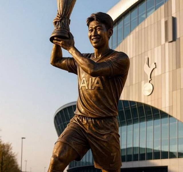 ▲ 손흥민 동상 합성 사진 ⓒX 갈무리