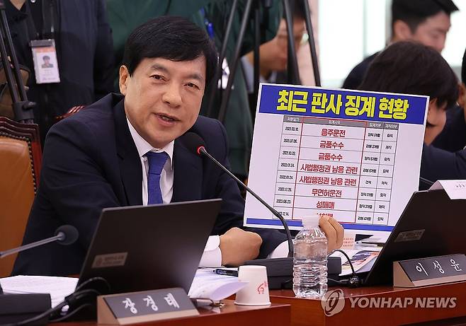 질의하는 이성윤 의원 (서울=연합뉴스) 박동주 기자 = 더불어민주당 이성윤 의원이 21일 서울 여의도 국회 법제사법위원회에서 열린 국정감사에서 질의하고 있다. 2025.10.21 pdj6635@yna.co.kr