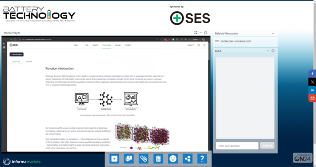 치차오 후 SES AI CEO가 MU-1에 새롭게 추가된 Formulate 기능을 설명하고 있다. SES AI 제공.