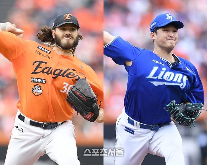 한화 코디 폰세(왼쪽)와 삼성 최원태. 대전 | 최승섭기자 thunder@sportsseoul.com