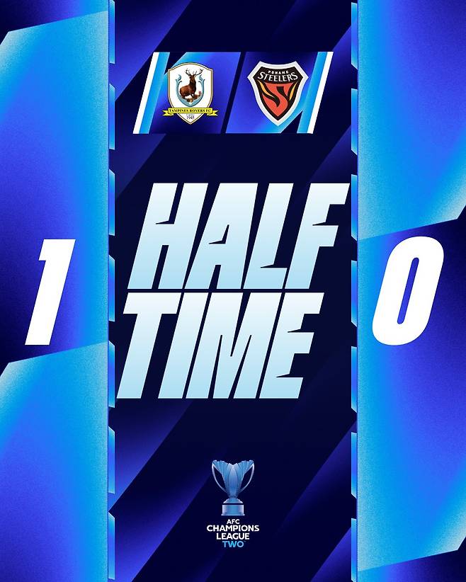 탬피니스와 포항 스틸러스의 전반전 결과. /사진=아시아축구연맹(AFC) 공식 사회관계망서비스(SNS)