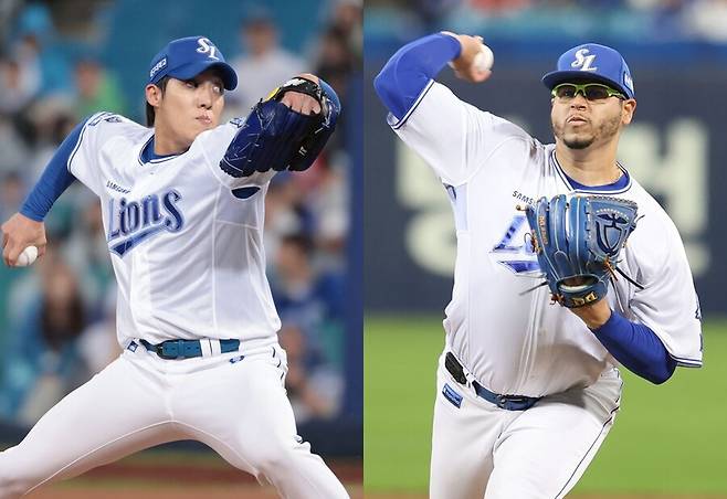 ▲ 왼쪽부터 삼성 라이온즈 원태인, 아리엘 후라도 ⓒ삼성 라이온즈