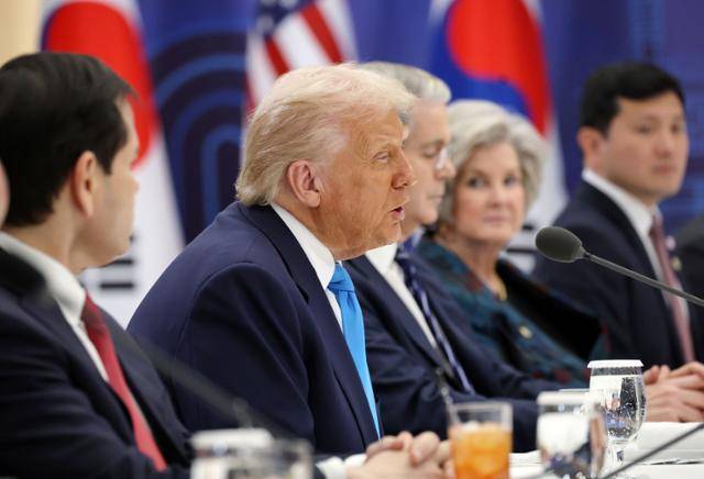 도널드 트럼프 미국 대통령이 29일 경북 경주박물관에서 열린 한미 정상회담에서 발언하고 있다. 경주=뉴시스