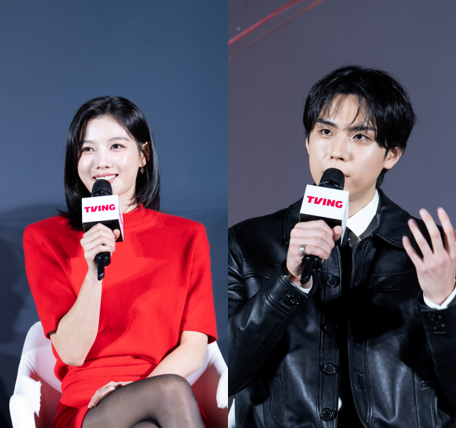 김유정(왼쪽)이 목격담으로부터 시작된 김도훈과의 열애설을 부인하며 "저희 입장에서는 많은 관심을 가져 주시는 거기 때문에 작품도 잘 됐으면 좋겠다"고 말했다. /티빙