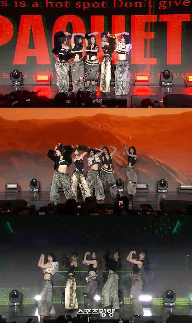 엔비디아 행사 무대를 펼치고 있는 그룹 르세라핌. 쏘스뮤직 제공