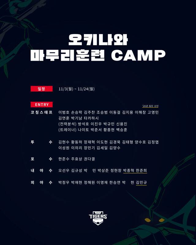 KIA 타이거즈 2025 마무리캠프 명단./KIA 타이거즈