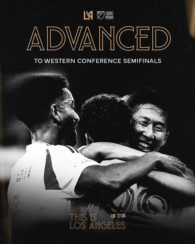 미국 메이저리그 사커(MLS)컵 서부 콘퍼런스 플레이오프(PO) 4강(MLS컵 전체 8강) 진출 소식을 알린 로스앤젤레스FC. /사진=로스앤젤레스FC 공식 사회관계망서비스(SNS)