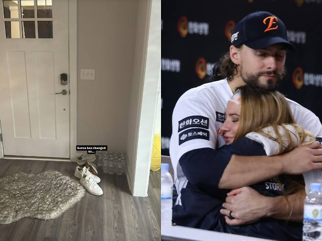 한화 이글스에서 활약한 라이언 와이스 부부가 남다른 한국사랑을 뽐냈다. 사진은 5일(한국시각) 와이스의 아내 헤일리가 올린 현관 사진(왼쪽). /사진=헤일리 인스타그램 캡처
