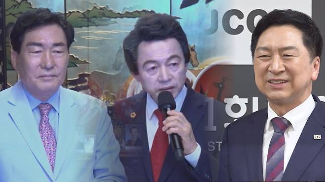 국민의힘 김기현 의원(오른쪽)이 지난 2023년 1월 경 당 대표 선거를 앞두고 하늘궁 허경영 씨와 접촉한 사실이 알려져 그 배경에 관심이 쏠리고 있다. 허경영씨와 김기현 의원을 연결 해준 이는 안상수 전 의원(왼쪽)이다.