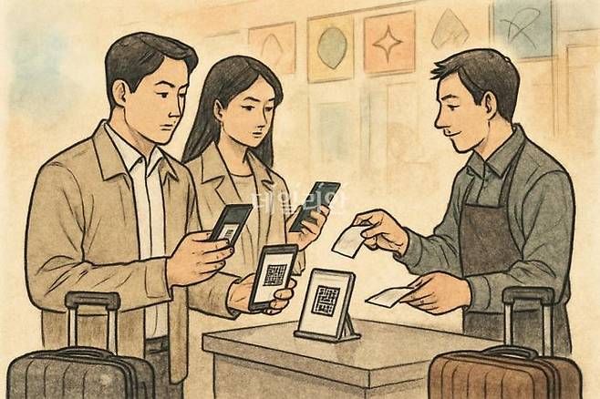 연말 해외여행 시즌을 앞두고 카카오페이와 네이버페이가 각각 해외 오프라인 결제 할인 프로모션을 내걸며 여행객 대상 마케팅을 강화하고 있다. ⓒ데일리안 AI 삽화 이미지