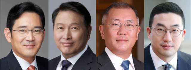 이재용(왼쪽부터) 삼성전자 회장, 최태원 SK그룹 회장, 정의선 현대자동차그룹 회장, 구광모 LG그룹 회장. 각 사 제공