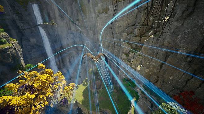 '우루구구'의 핵심 기믹 중 하나인 '바람길'에서 비행하는 모습(엔씨소프트 제공. 재판매 및 DB금지)/뉴스1