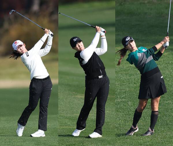 한국여자프로골프(KLPGA) 투어 2025시즌 최종전 대보 하우스디 챔피언십 연장전 끝에 우승을 차지한 황유민 프로. 그리고 황유민과 연장전에서 우승 경쟁한 임희정, 이동은 프로가 최종라운드에서 경기하는 모습이다. 사진제공=KLPGA (사진을 무단으로 사용하지 마십시오.)