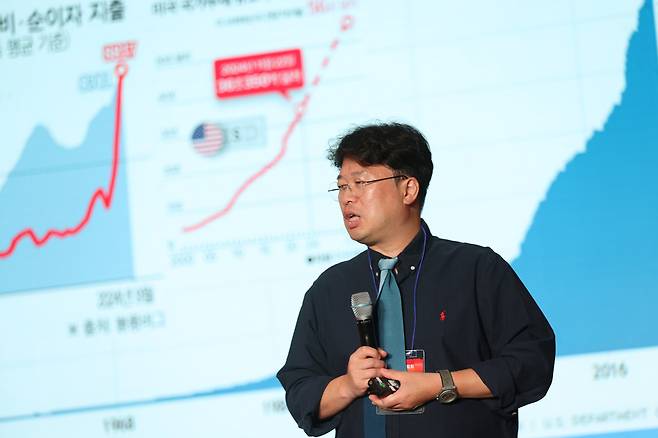 지난 6월 27일 서울 강남구 세텍(SETEC)에서 열린 2025 중앙 재테크 박람회에서 강연하고 있는 박정호 명지대 실물투자분석학과 특임교수. 중앙포토