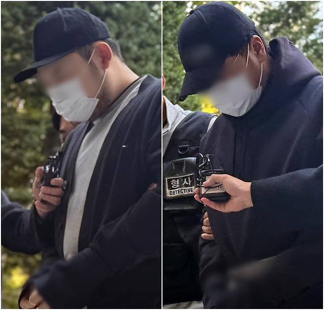 살인미수와 공동감금 등 혐의를 받는 일당들이 지난달 29일 오후 구속 전 피의자 심문(영장실질심사)을 받기 위해 인천지법에 출석하고 있다. 이들은 지난달 26일 오후 10시 35분께 인천 송도국제도시 한 아파트 주차장에서 유튜버인 30대 남성 A 씨를 차에 태워 납치한 뒤 폭행한 혐의를 받는다. 2025.10.29 뉴스1