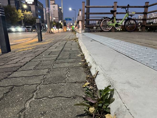 10일 대전 유등천으로 이어지는 연결 구간에는 턱이 높게 조성돼 있었다. 사진=권오선 기자.