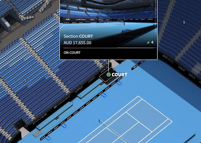 호주오픈에서 가장 비싼 티켓으로 알려진 '온 코트' 구역. 호주오픈 홈페이지