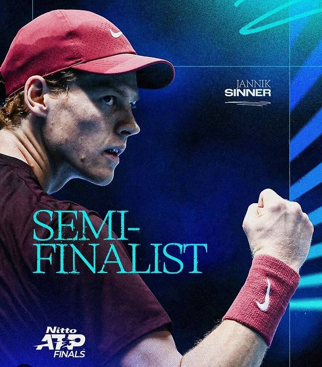 2025 ATP 파이널 준결승에 오른 야니크 시너. 12일 알렉산더 츠베레프를 6-4, 6-3으로 누르고 2승을 올렸다. 사진/ATP 투어