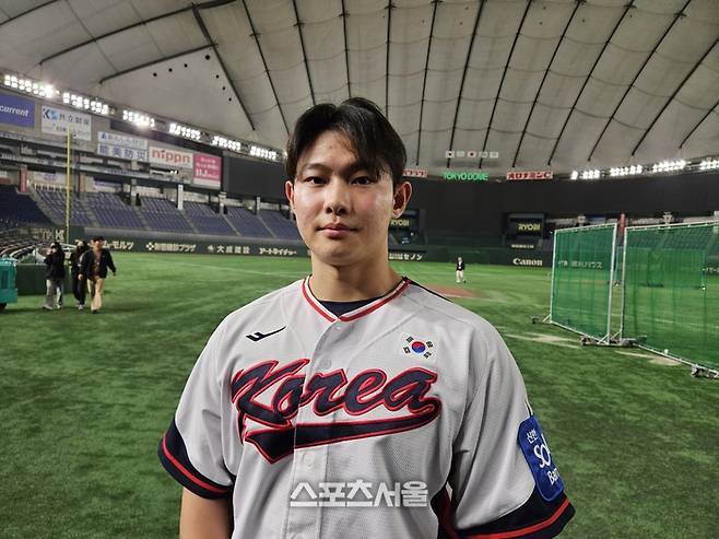 야구대표팀 김영우가 13일 일본 도쿄돔에서 2025 K-베이스볼 시리즈 일본과 평가전에 앞서 진행된 팀 훈련을 마친 후 취재진을 만났다. 도쿄 | 김동영 기자 raining99@sportsseoul.com