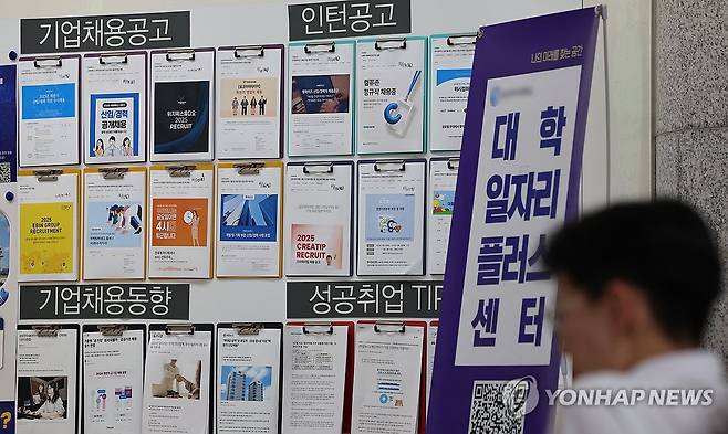 (서울=연합뉴스) 이진욱 기자 = 지난 10월17일 서울 한 대학교 일자리플러스센터 채용 게시판 모습. 2025.10.17 cityboy@yna.co.kr