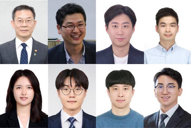 (좌상단에서 시계 방향으로) 서울대학교 전기정보공학부 이종호 교수(전 과기정통부 장관), 전기정보공학부 김재준 교수, 전기정보공학부 이경민 박사과정, 전기정보공학부 유상우 박사과정, 첨단융합학부 정규원 교수, 전기정보공학부 박진우 박사, 전기정보공학부 구륜한 박사후연구원,전기정보공학부 신훈희 박사과정. 사진=서울대 공대