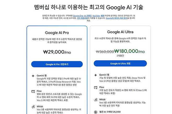 AI 성능은 크게 올랐음에도 월 구독 비용은 그대로 유지된다 / 출처=구글