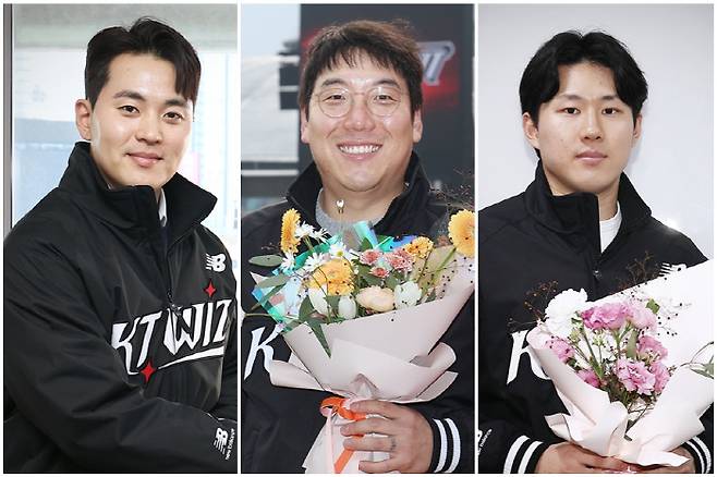 왼쪽부터 KT 위즈 외부 FA 이적생 한승택, 김현수, 최원준. 사진제공=KT 위즈
