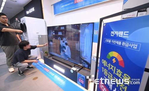 으뜸효율 환급사업이 시작된 지난 8월 서울 용산구 전자랜드에서 고객이 으뜸효율가전 제품을 살펴보고 있다. 박지호기자 jihopress@etnews.com