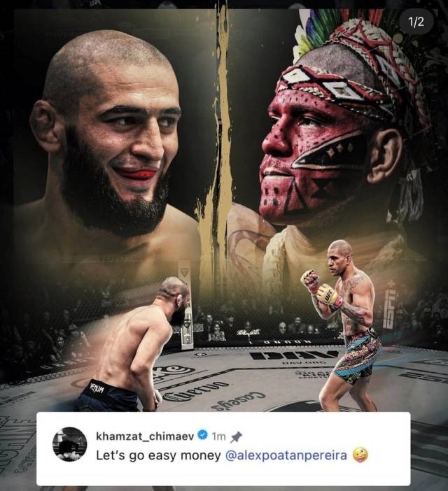 ‘MMA 파이팅’은 “치마에프는 항상 더블 챔피언을 노렸고 UFC 입성 후 웰터급과 미들급을 오가며 경기했다. 이제는 미들급 챔피언이 됐고 페레이라가 라이트헤비급 챔피언 자리를 반납하기 전, 그를 상대로 한 슈퍼파이트를 노리는 모습이다”라고 설명했다. 사진=MMA 파이팅 SNS