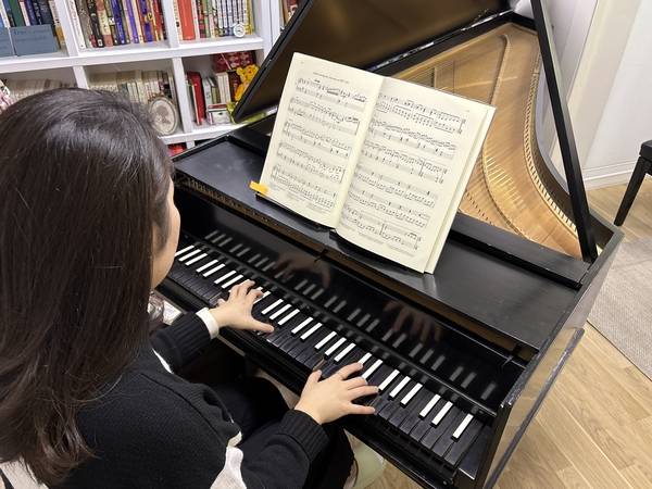 김미정 피아노 연주자가 자신의 하프시코드로 연주하고 있다. /주성희 기자