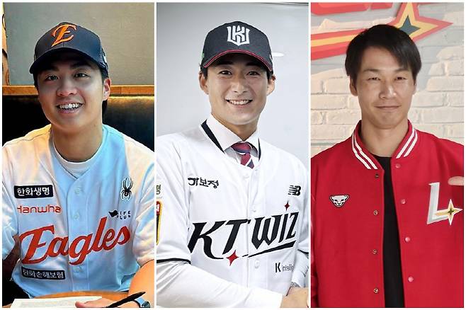 왼쪽부터 한화 이글스 왕옌청, kt 위즈 스기모토 코우키, SSG 랜더스 타케다 쇼타. 사진제공=한화 이글스, KT 위즈, SSG 랜더스