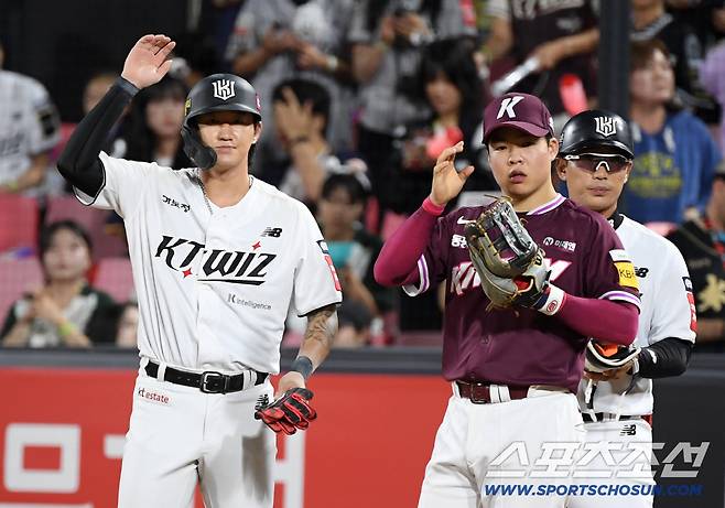 23일 수원KT위즈파크에서 열린 KBO리그 KT 위즈와 키움 히어로즈의 경기. KT 김민혁이 숨을 고르고 있다. 수원=박재만 기자 pjm@sportschosun.com/2025.09.23/