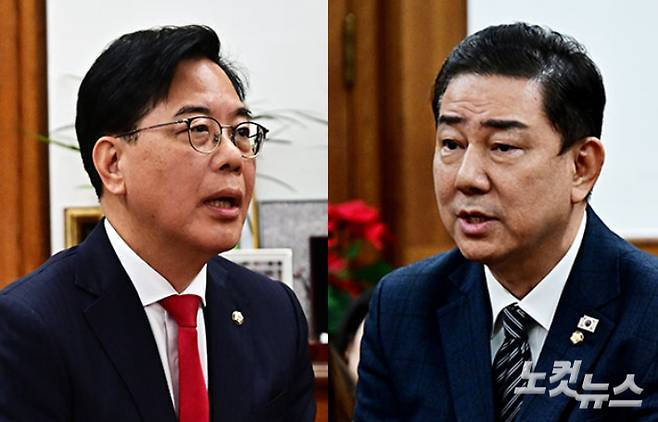 송언석 국민의힘 원내대표(왼쪽)와 김병기 더불어민주당 원내대표. 윤창원 기자