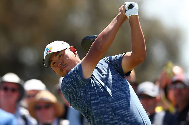 김시우가 7일 호주 로열 멜버른 골프클럽에서 열린 호주 오픈 최종 라운드 도중 13번 홀에서 티샷을 하고 있다. 게티이미지코리아